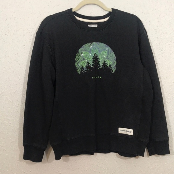 Life is Good “Peace” Screen Print Black Ling Sleeve Sweatshirt size L - Picture 1 of 13
